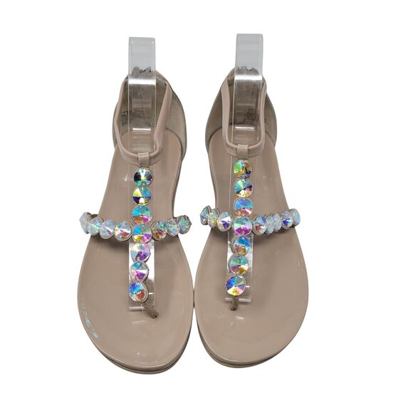 Kenneth Cole Reaction Slim Key Sandals Sz 6 Nude Rhinestone T-Strap Glam Formal - Picture 5 of 12